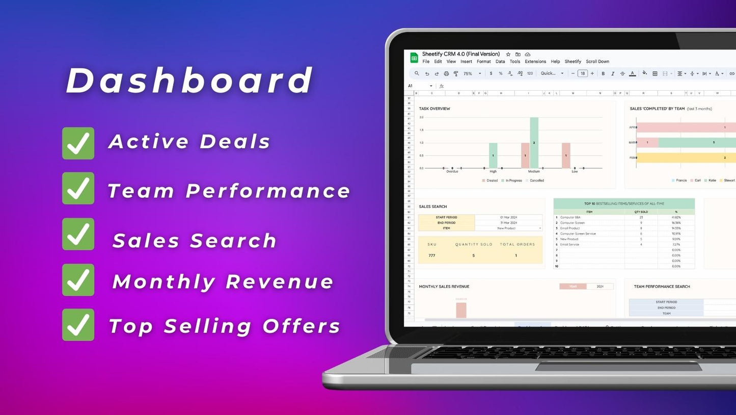 Google Sheets CRM dashboard