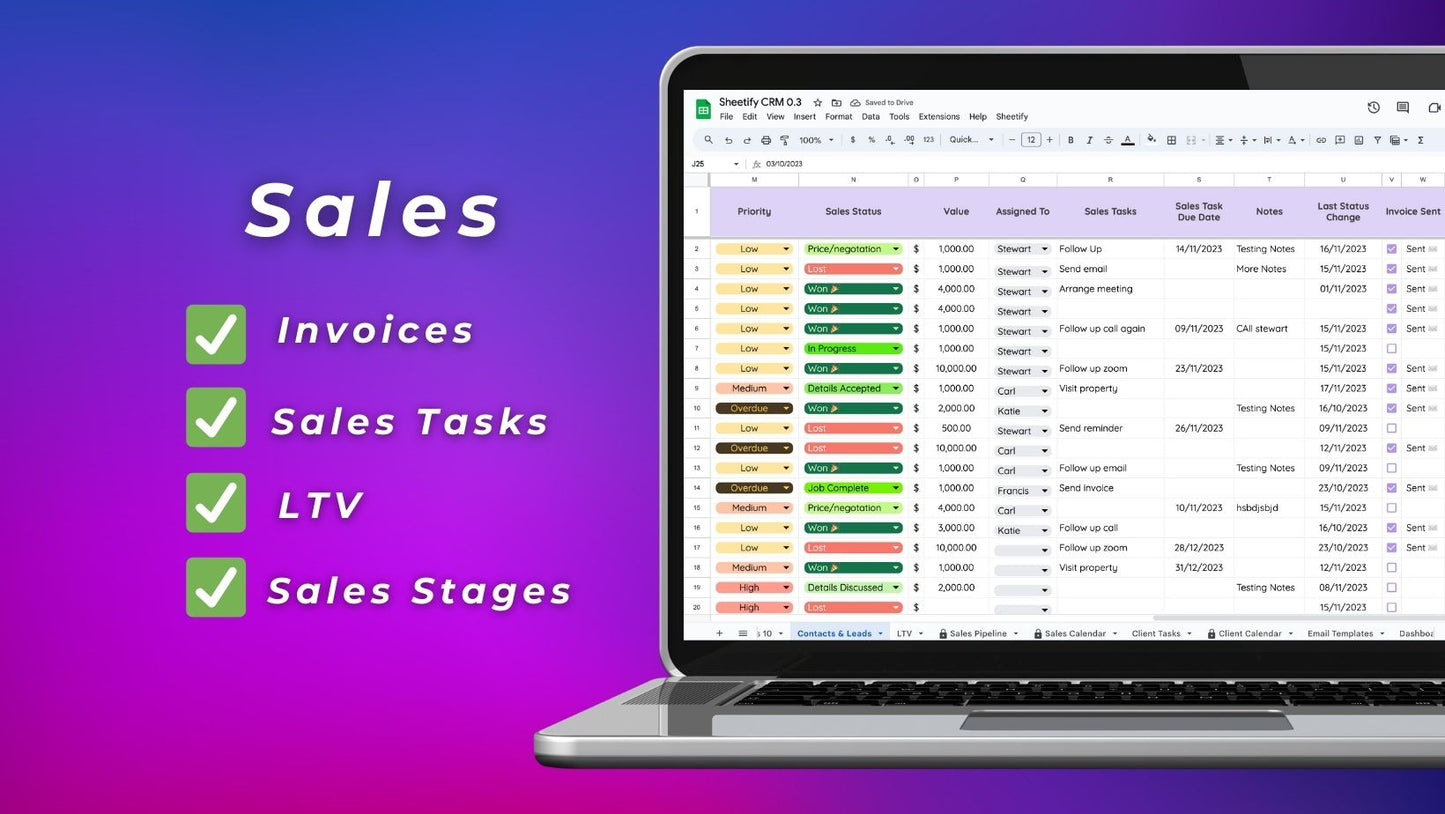 Google Sheets Sales template