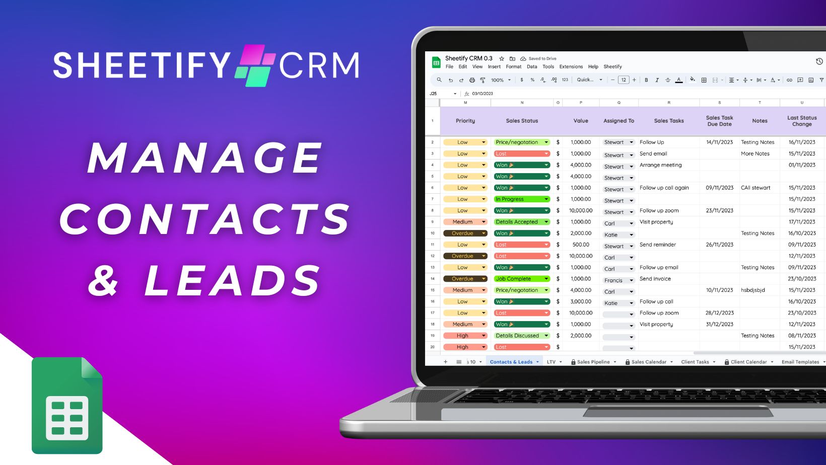 Load video: Sheetify Google Sheets CRM Client Tracker