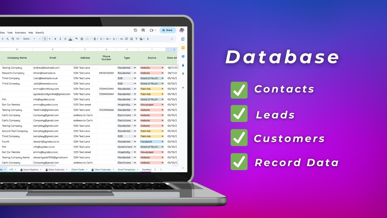 Sheetify CRM Google Sheets CRM database