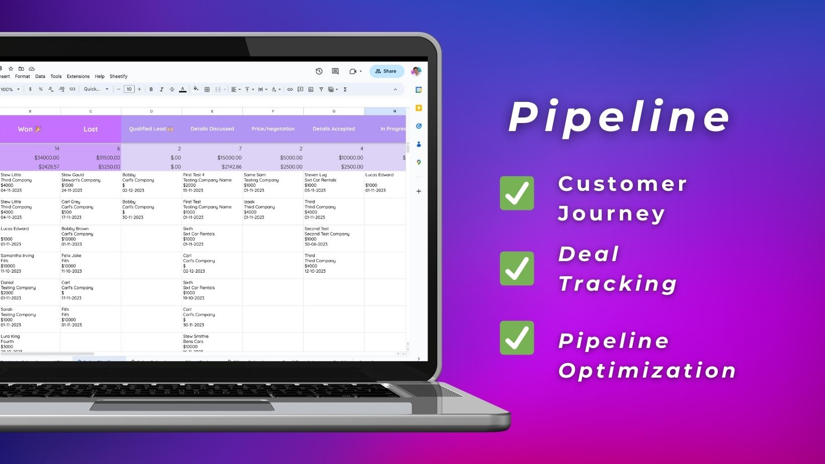 Sheetify CRM Google Sheets CRM pipeline