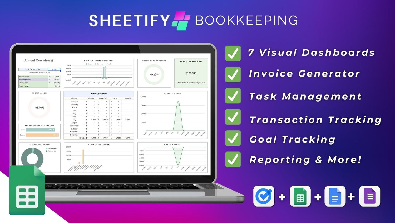 Sheetify Google Sheets Bookkeeping Template