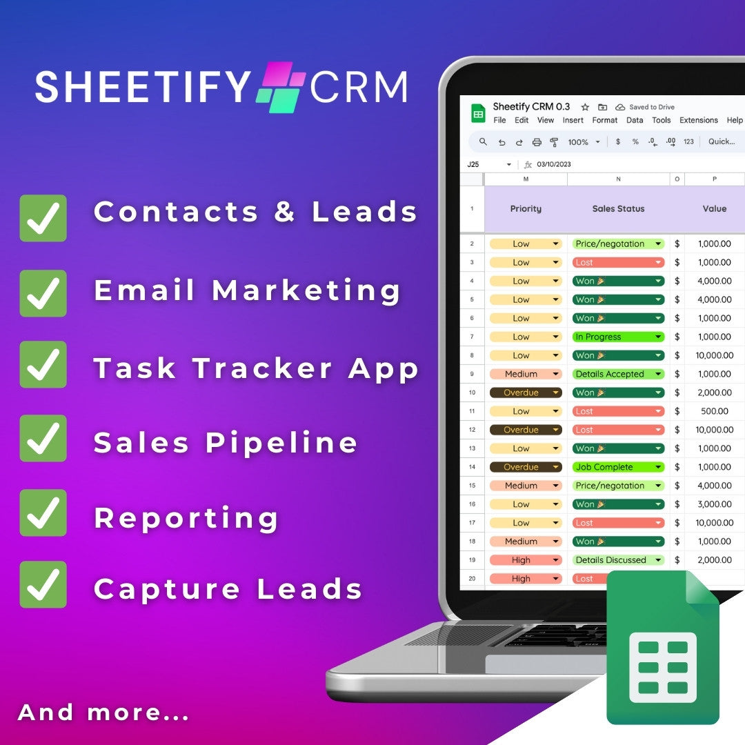Google Sheets Customer Tracker, Business Spreadsheet, Task Manager, Business tracker, Invoice tracker (Sheetify Lite)