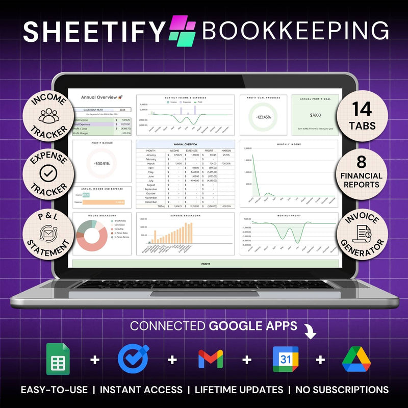 Sheetify Bookkeeping | 10-in-1 Google Sheets Bookkeeping Template